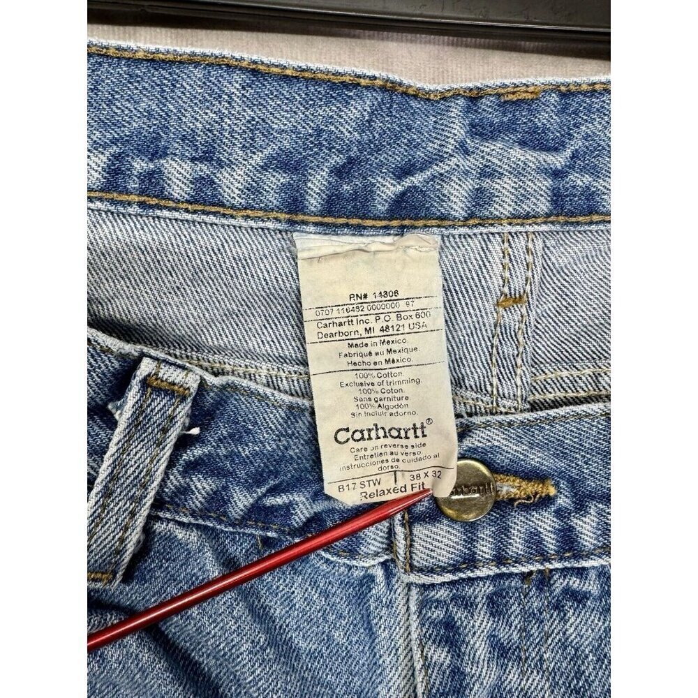 Carhartt Jeans Mens 38x32 Blue Denim Relaxed Fit Straight Medium Wash B17-STW - Picture 4 of 7